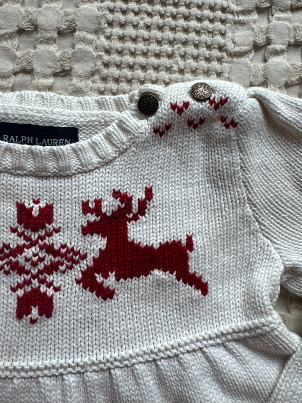 Ralph Lauren Cream Knit Sweater with Red Reindeer